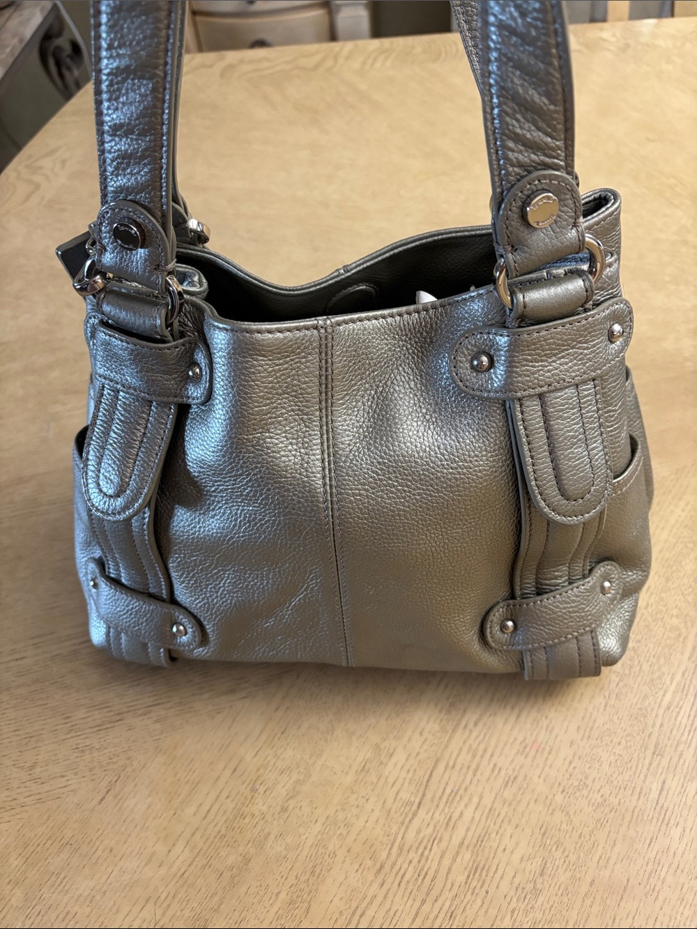 Women's Metallic Pewter Leather Shoulder Bag